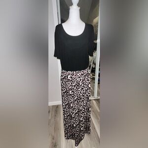 Chic Black and Leopard Print Maxi Dress 2X